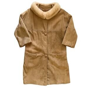 Vintage Suede Leather Car Coat with Palomino Blonde Mink Fur Stole Collar